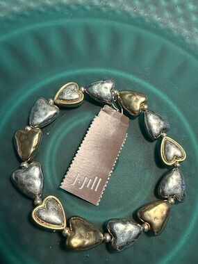 J.Jill Two-Tone Heart Link Stretch Bracelet - Hammered Gold & Silver